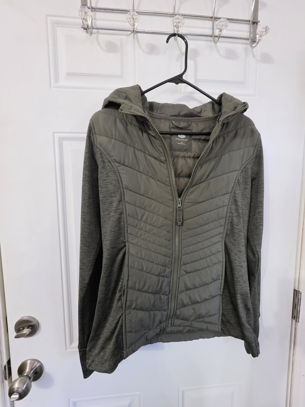 Maurices Olive Green Quilted Hybrid Hooded Jacket Women's M